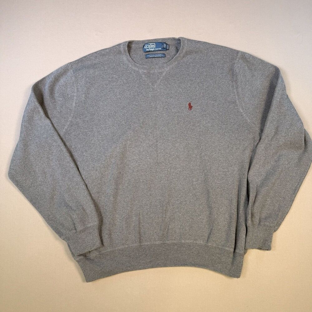 Vintage Polo Ralph Lauren Sweatshirt Crewneck Pullover Mens L Gray Pony